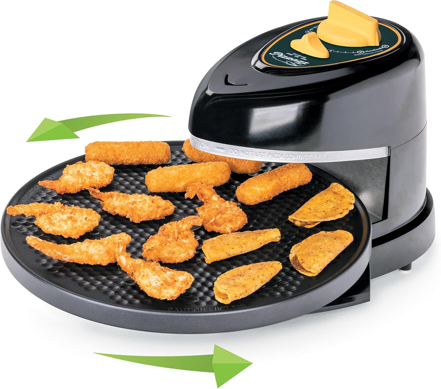 Presto 03434 Pizzaz Plus Rotating Oven - 12-Inch, Countertop Pizza Oven, Nonstick Tray, Easy to Clean, Green/Gold