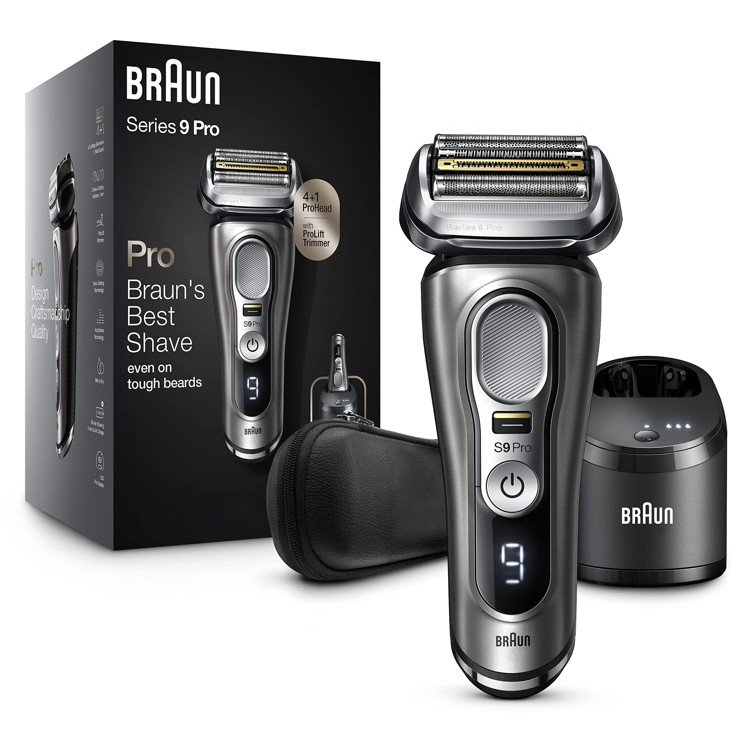 Braun Electric Razor for Men, Series 9 Pro 9465cc Wet & Dry Electric Foil Shaver with ProLift Beard Trimmer, Noble Metal