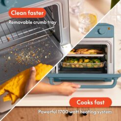 bella Air Fry Toaster Oven, 7 Preset Cooking Options, Dishwasher-Safe EverGood Coated Trays Included, 1700 Watt, Surf