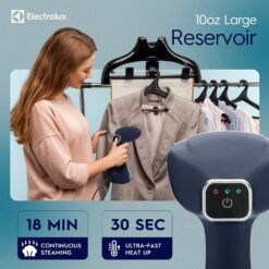 Electrolux Steamer for Clothes, 1500 Watt Portable Handheld Fabric and Garment Steamer with Lint Remover & Fabric Brush, Blue
