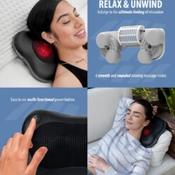Zyllion Shiatsu Back and Neck Massager with Heat - 3D Kneading Deep Tissue Electric Massage Pillow - Black (ZMA-13)