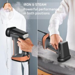 Rowenta Iron Steamer for Clothes, 3in1 Hand Held Steamers, Clothing Steamer, Ironing, 7.1 Oz Tank, 1875 Watts, Black & Copper
