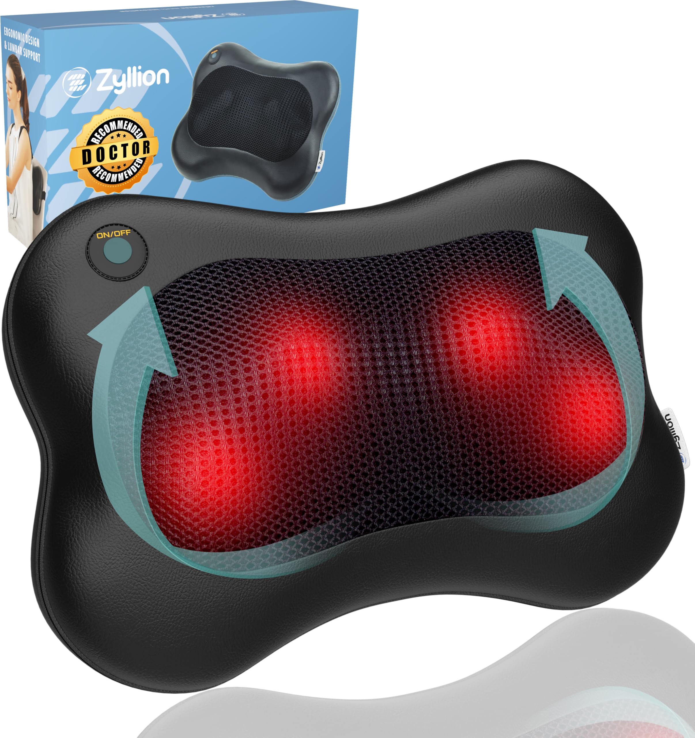 Zyllion Shiatsu Back and Neck Massager with Heat - 3D Kneading Deep Tissue Electric Massage Pillow - Black (ZMA-13)