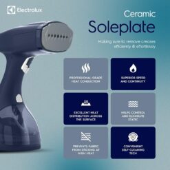 Electrolux Steamer for Clothes, 1500 Watt Portable Handheld Fabric and Garment Steamer with Lint Remover & Fabric Brush, Blue