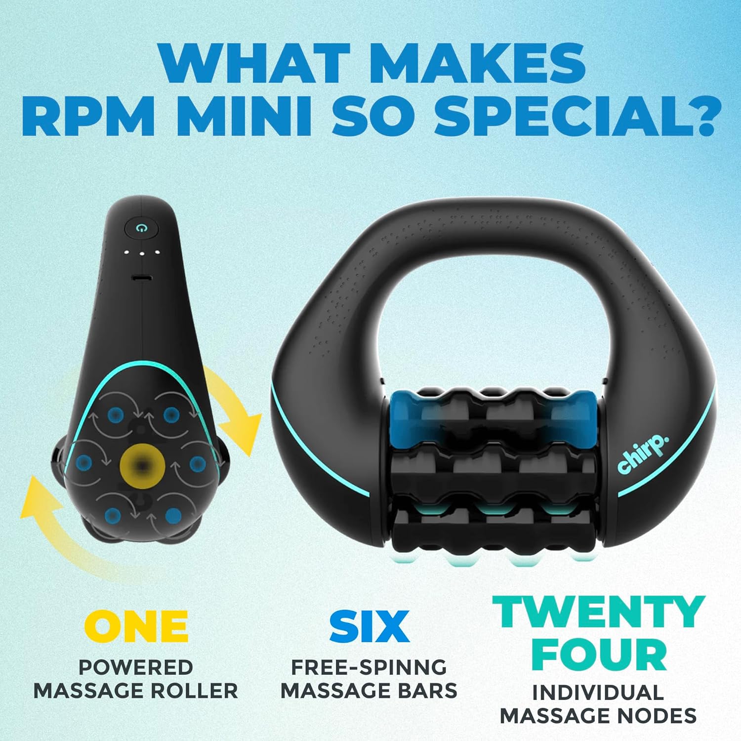 Chirp RPM Mini - Rolling Percussive Massager, Percussive Therapy, Whole Body Relief, Deep Tissue and Muscle Recovery, 3-Speed Spin