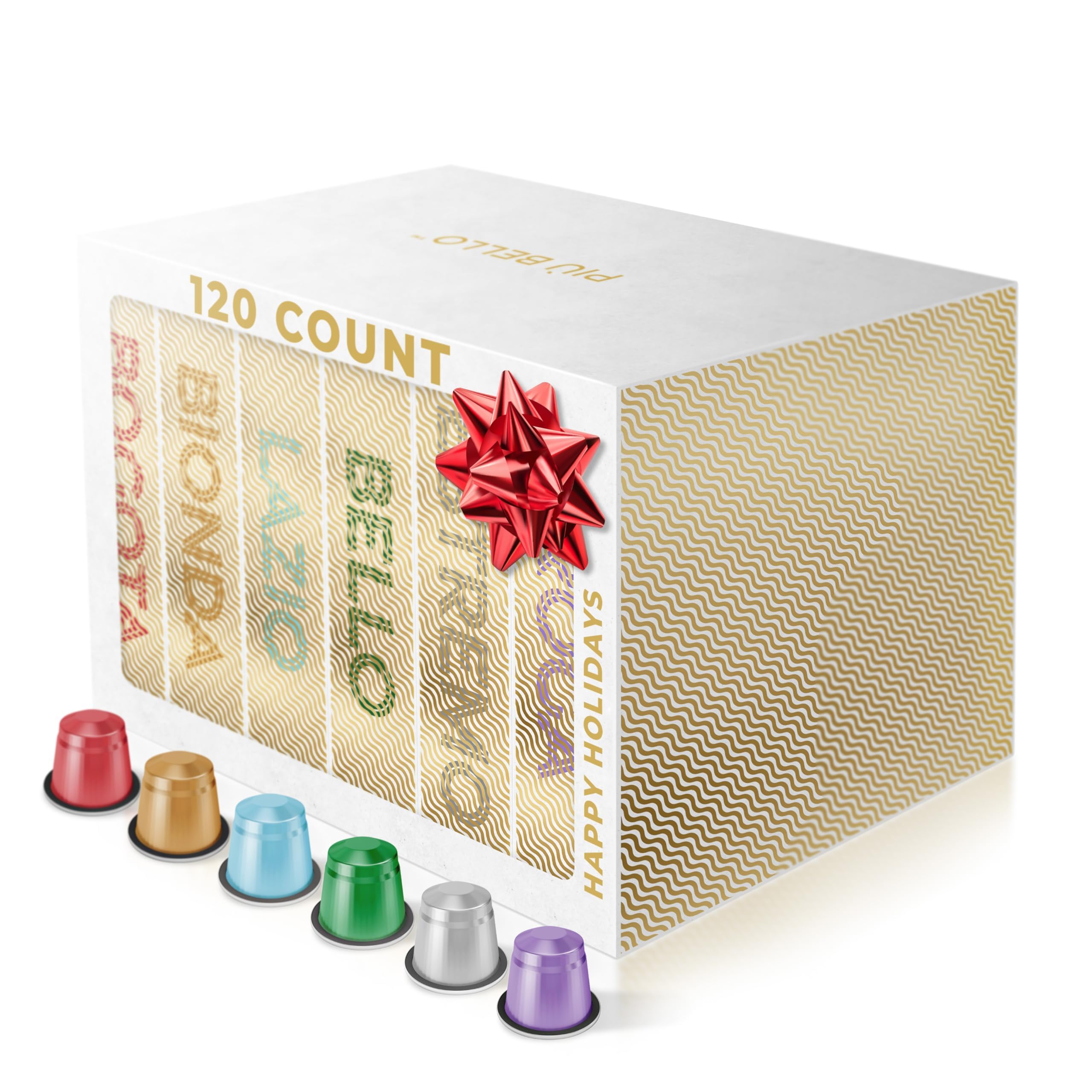 Piu Bello Coffee Capsules Variety Pack for Nespresso Original Machine - Light Roast, Dark Roast, Kosher (6 Flavor Multipack 120 Count)