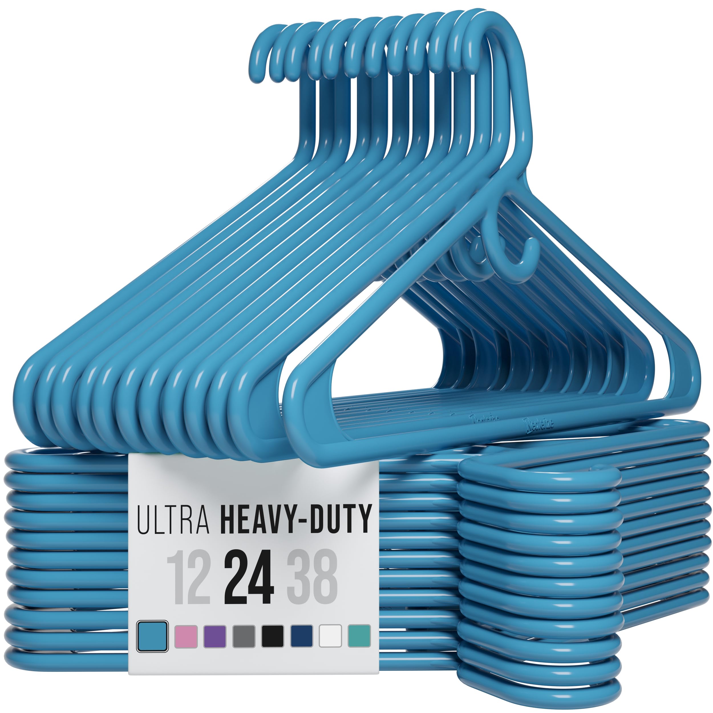 NEATERIZE Ultra Heavy Duty Plastic Clothes Hangers - Blue - Durable Coat, Suit and Clothes Hanger. Perchas De Ropa (24 Pack - Blue)