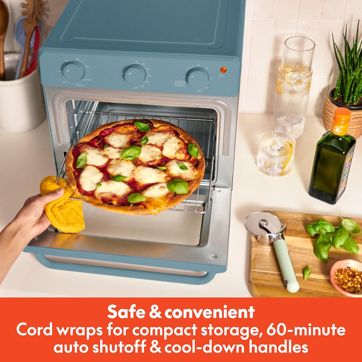 bella Air Fry Toaster Oven, 7 Preset Cooking Options, Dishwasher-Safe EverGood Coated Trays Included, 1700 Watt, Surf