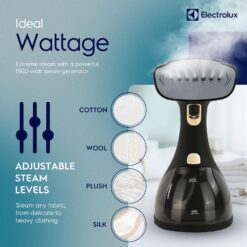 Electrolux Steamer for Clothes, 1500 Watt Portable Handheld Fabric and Garment Steamer with Lint Remover & Fabric Brush, Black