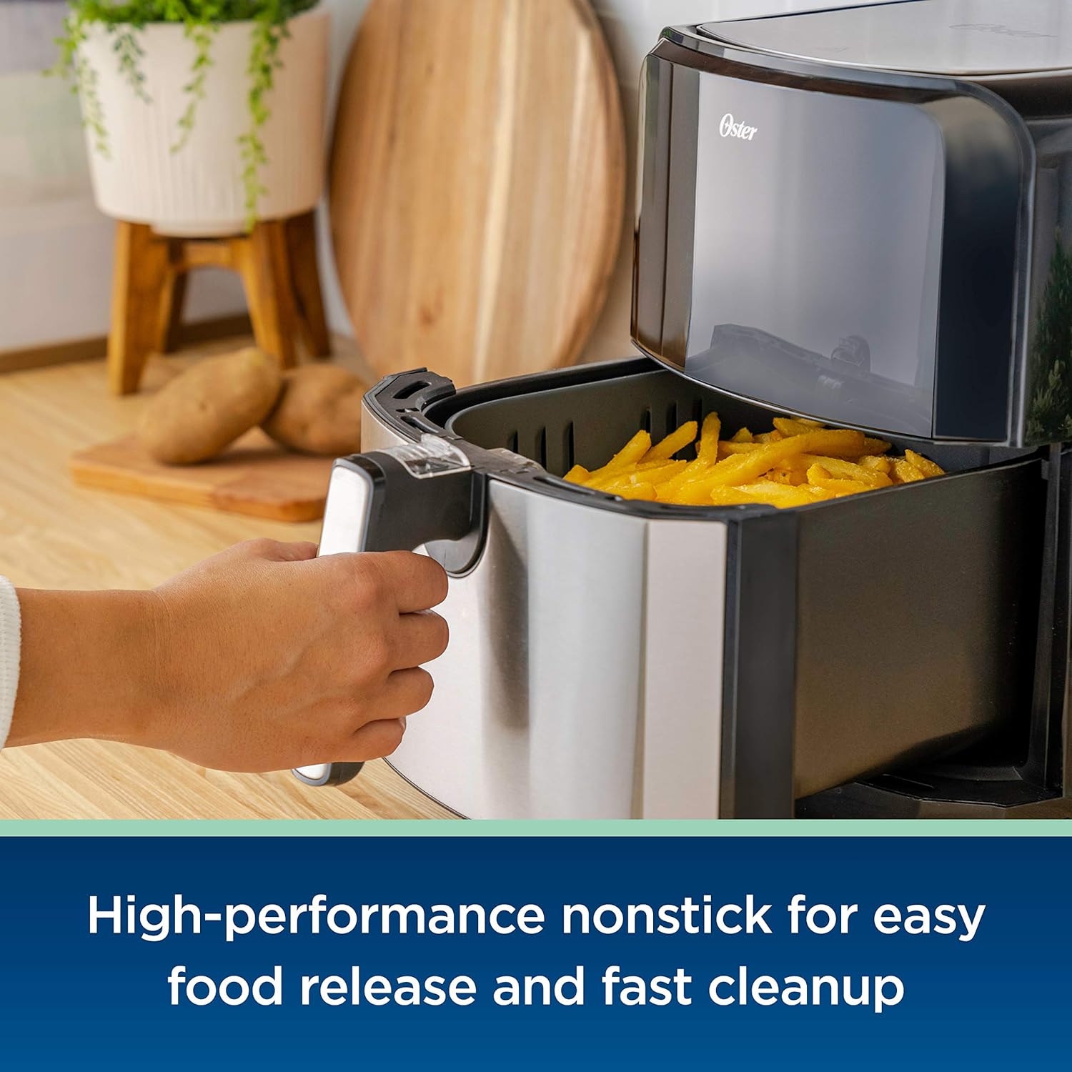 Oster DiamondForce Nonstick XL 5 Quart Digital Air Fryer, 8 Functions with Digital Touchscreen Stainless Steel
