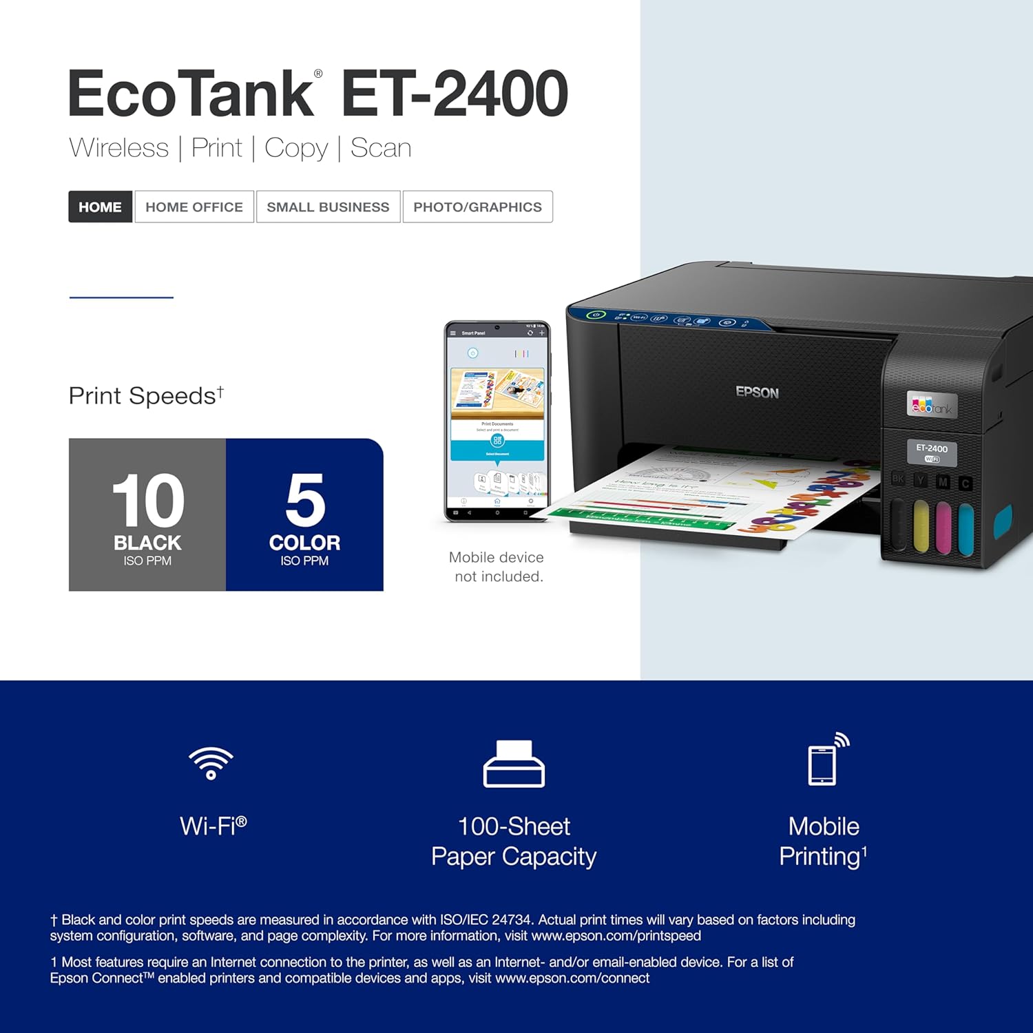 Epson EcoTank ET-2400 Wireless Color All-in-One Cartridge-Free Supertank Printer with Scan and Copy