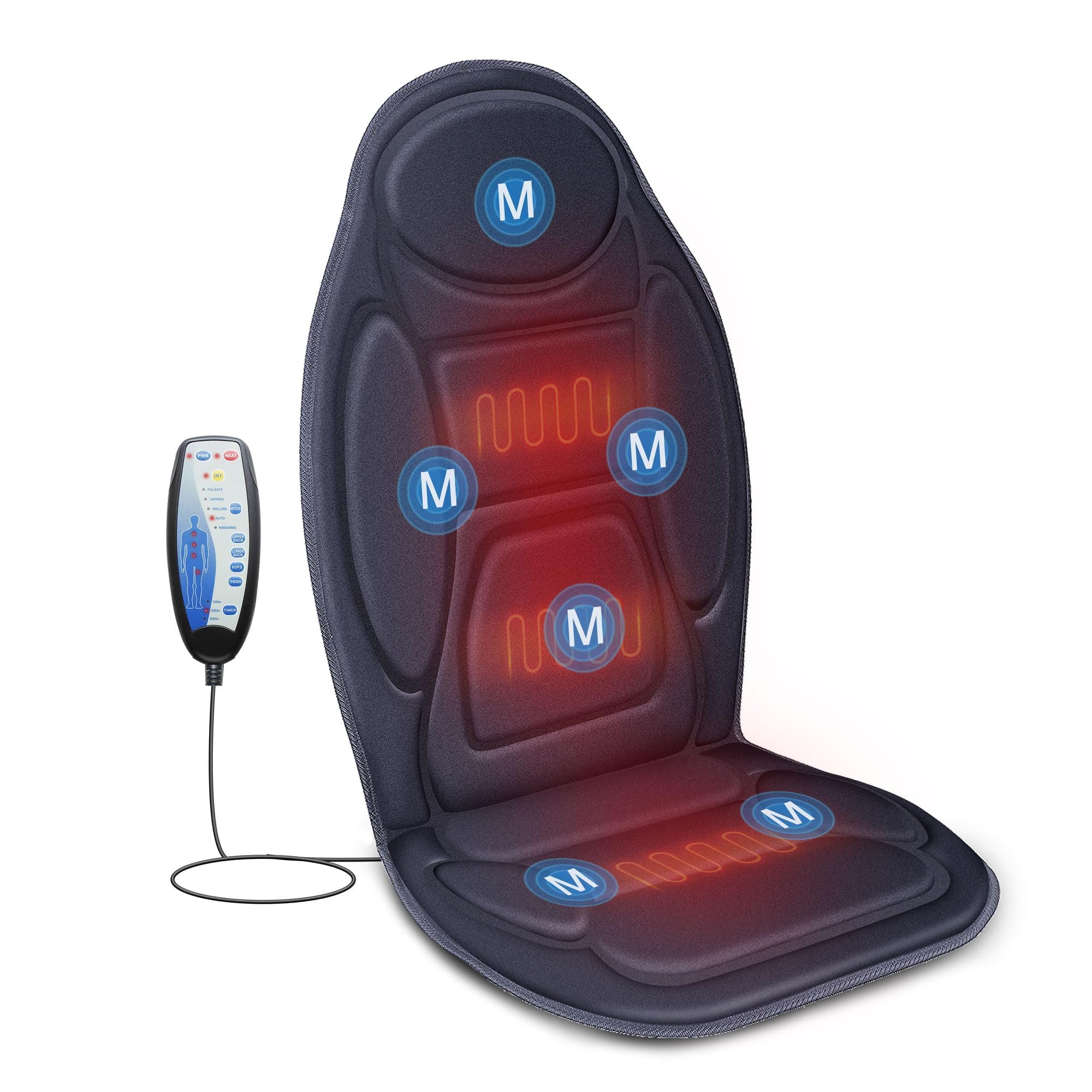 Snailax Vibration Back Massager with Heat, Massage Seat Cushion with 6 Vibrating Motors and 2 Heat Levels