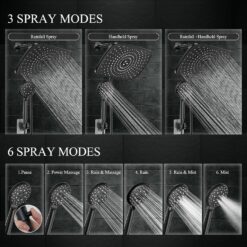 Veken 11.8 Inch High Pressure Rain Shower Head -Shower Heads with 5 Modes Handheld Spray Combo - Matte Black