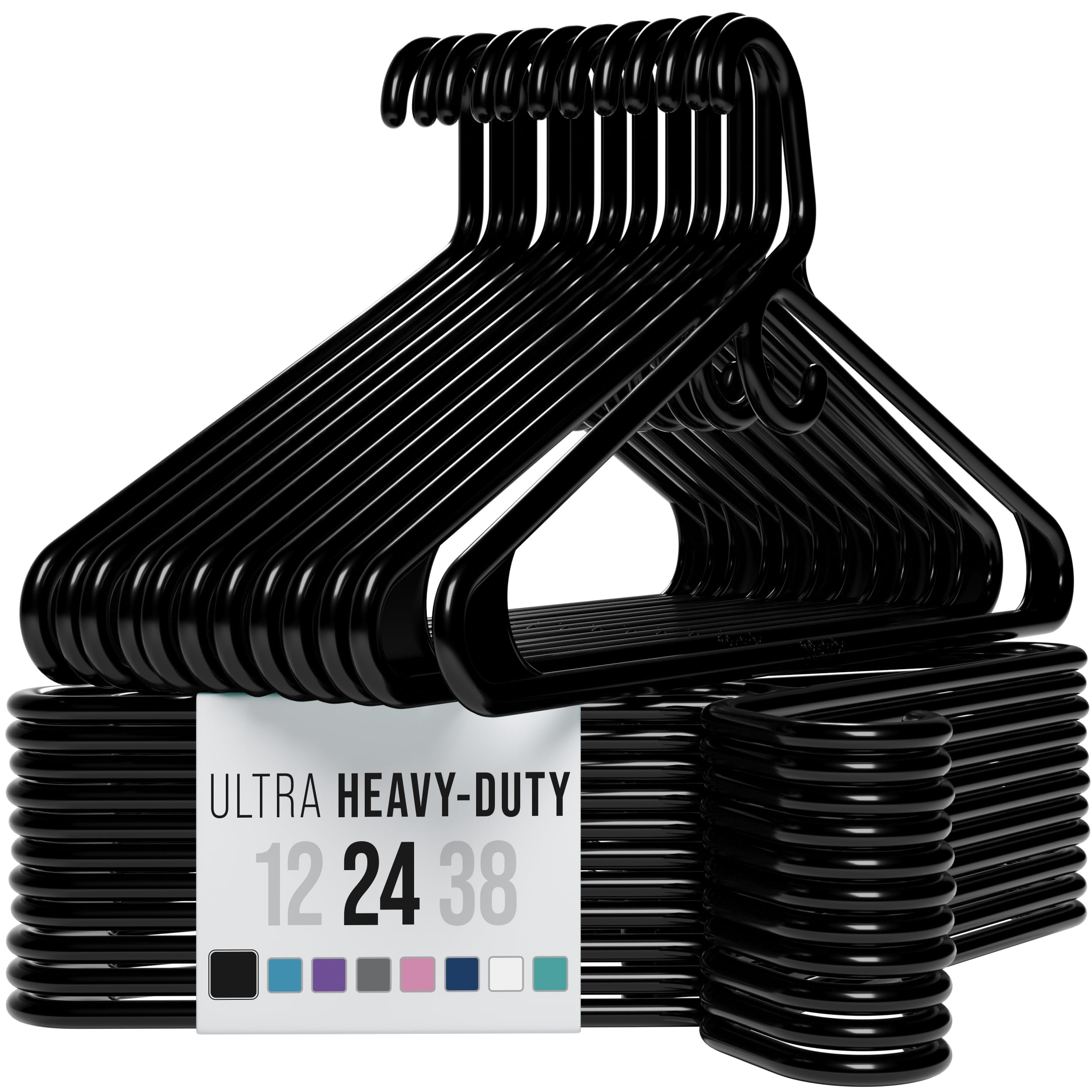 NEATERIZE Ultra Heavy Duty Plastic Clothes Hangers - Black - Durable Coat, Suit and Clothes Hanger. Perchas De Ropa (24 Pack - Black)