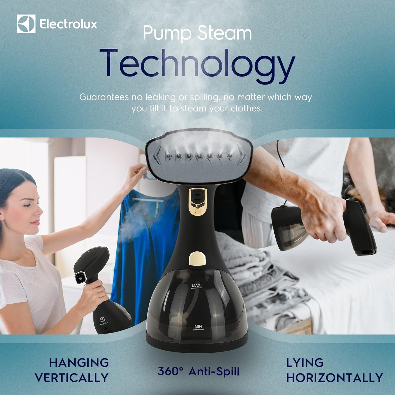 Electrolux Steamer for Clothes, 1500 Watt Portable Handheld Fabric and Garment Steamer with Lint Remover & Fabric Brush, Black