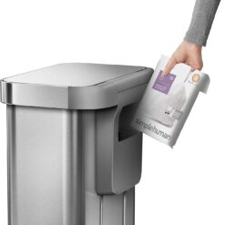 simplehuman 55 Liter, 14.5 Gallon Rectangular Hands-Free Kitchen Step Trash Can with Soft-Close Lid, Brushed Stainless Steel