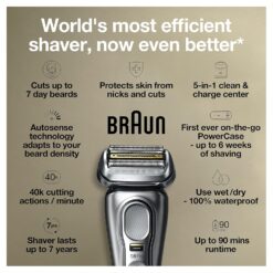 Braun Electric Razor for Men, Waterproof Foil Shaver, Series 9 Pro 9477cc, Wet & Dry Shave, with Portable Charging Case, Silver