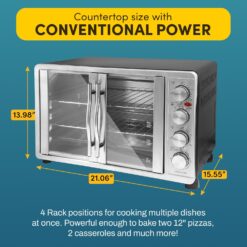 Elite Gourmet ETO-4510M French Door 47.5Qt, 18-Slice Convection Oven 4-Control Knobs, Stainless Steel