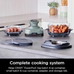 Ninja Crispi Air Fryer, Microwave, Freezer & Dishwasher Safe, Non Toxic Glass Portable Cooking System, 4 QT & 6 Cup Glass Containers, Green, FN101SG