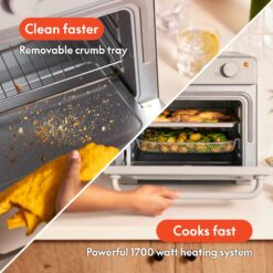 bella Air Fry Toaster Oven, 7 Preset Cooking Options, Dishwasher-Safe EverGood Coated Trays Included, 1700 Watt, Oatmilk