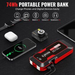 S ZEVZO ET03 Car Jump Starter 2500A Jump Starter Battery Pack for Up to 8.0L Gas and 7.0L Diesel Engines, 74Wh Portable 12V Jump Box