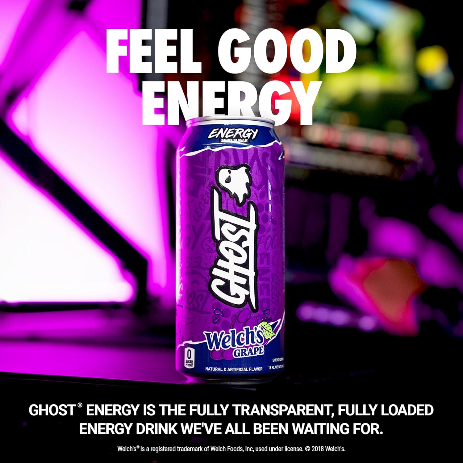 GHOST Energy Drink - 12-Pack, Welch's Grape, 16oz Cans - Energy & Focus & No Artificial Colors