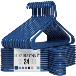NEATERIZE Ultra Heavy Duty Plastic Clothes Hangers - Navy - Durable Coat, Suit and Clothes Hanger. Perchas De Ropa (24 Pack - Navy)