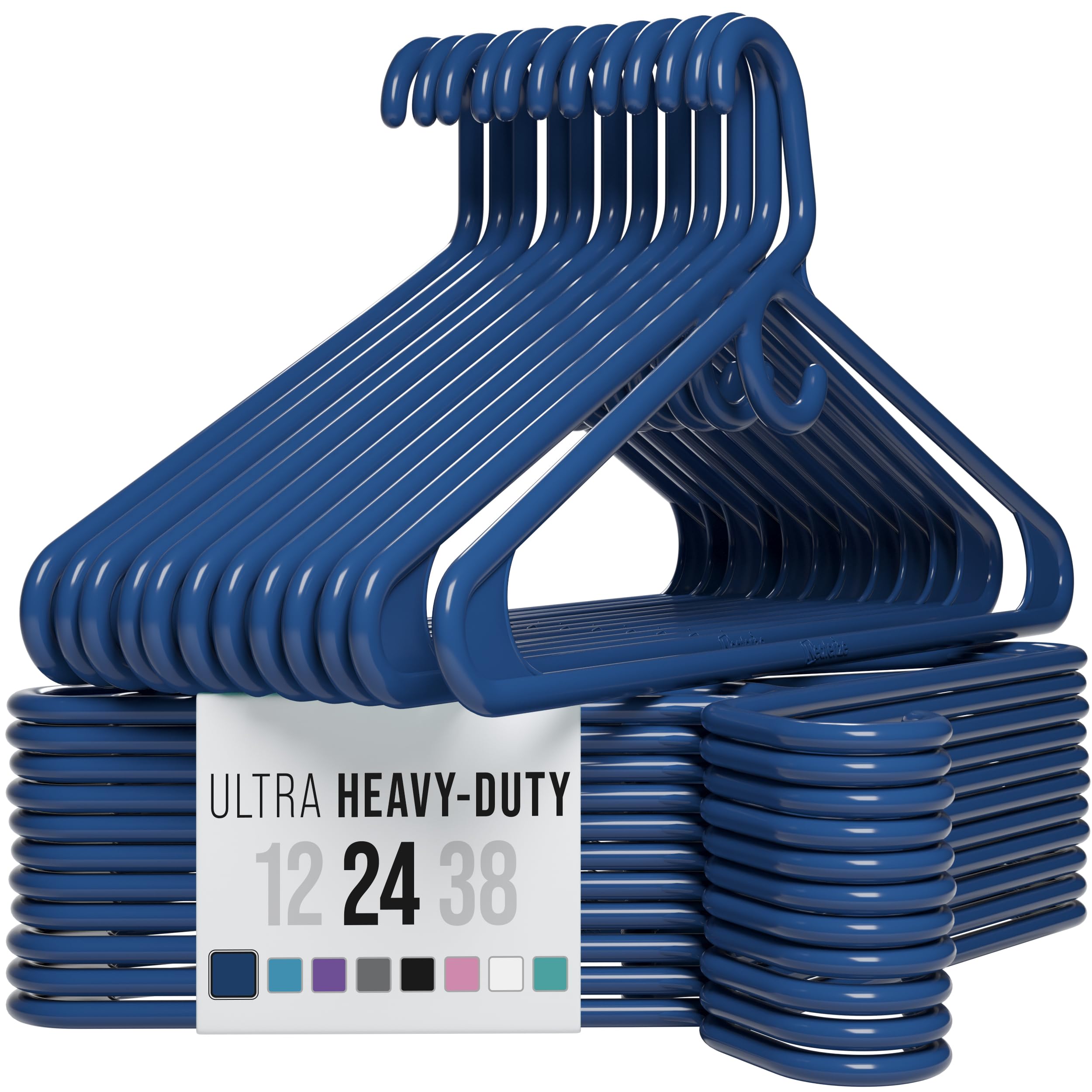 NEATERIZE Ultra Heavy Duty Plastic Clothes Hangers - Navy - Durable Coat, Suit and Clothes Hanger. Perchas De Ropa (24 Pack - Navy)