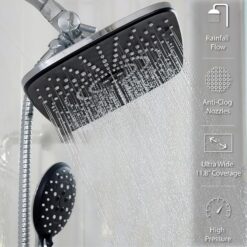 Veken 11.8 Inch High Pressure Rain Shower Head -Shower Heads with 5 Modes Handheld Spray Combo - Chrome