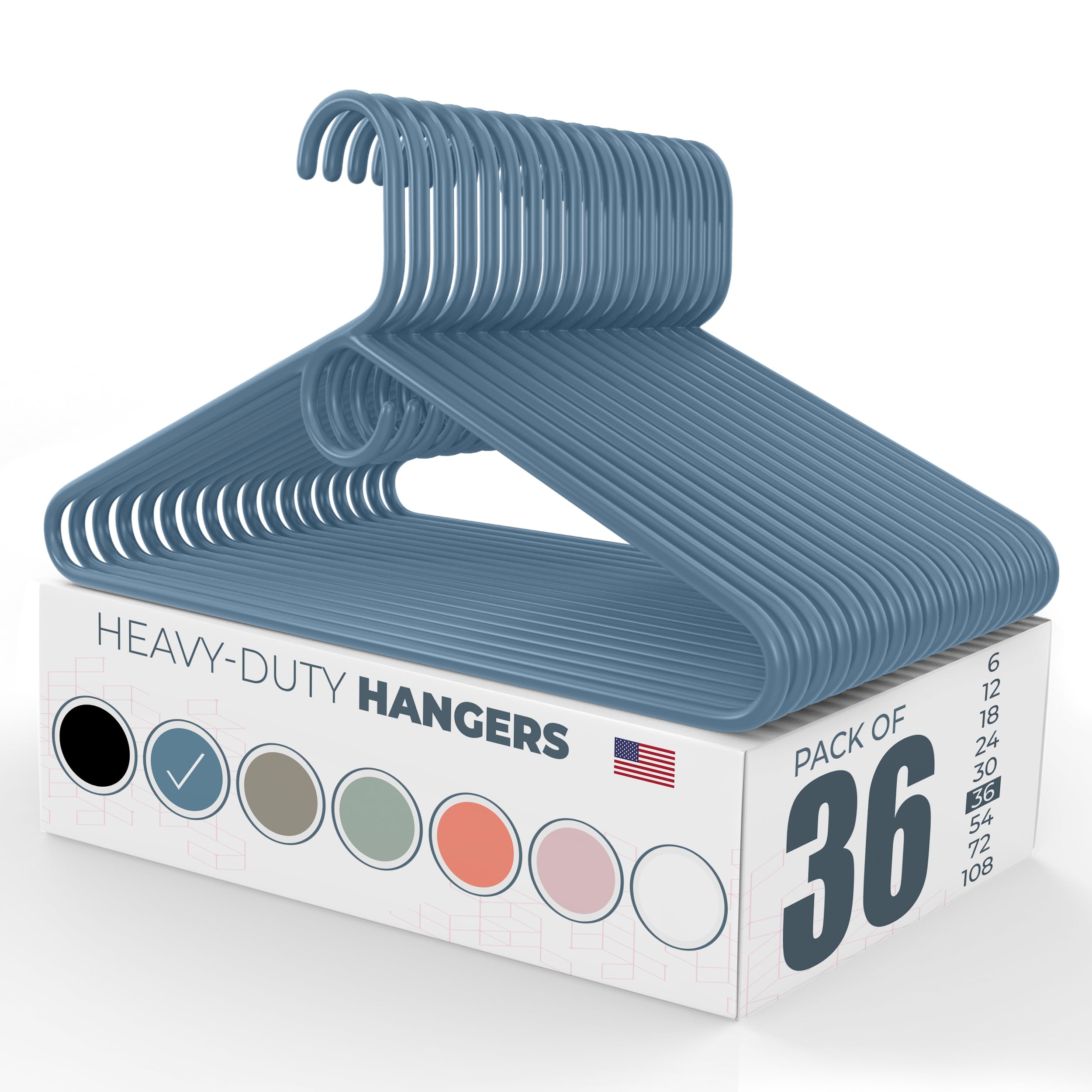 Neaties Heavy Duty Plastic Clothes Hangers Bulk, Jacket Coat Hangers, Thick Plastic Hanger for Closet and Clothing Hangars (36pk Blue)