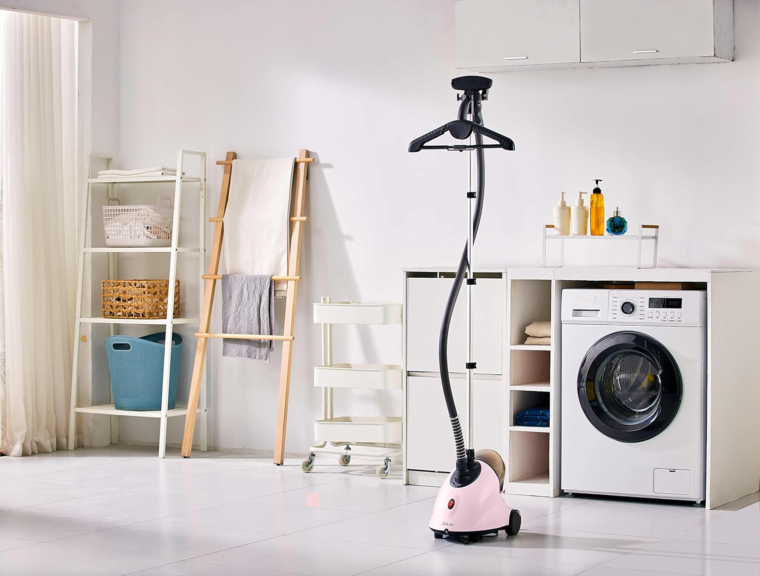 SALAV GS18-DJ Standing Garment Steamer with Roll Wheels for Easy Movement, 1500 watts, Pink