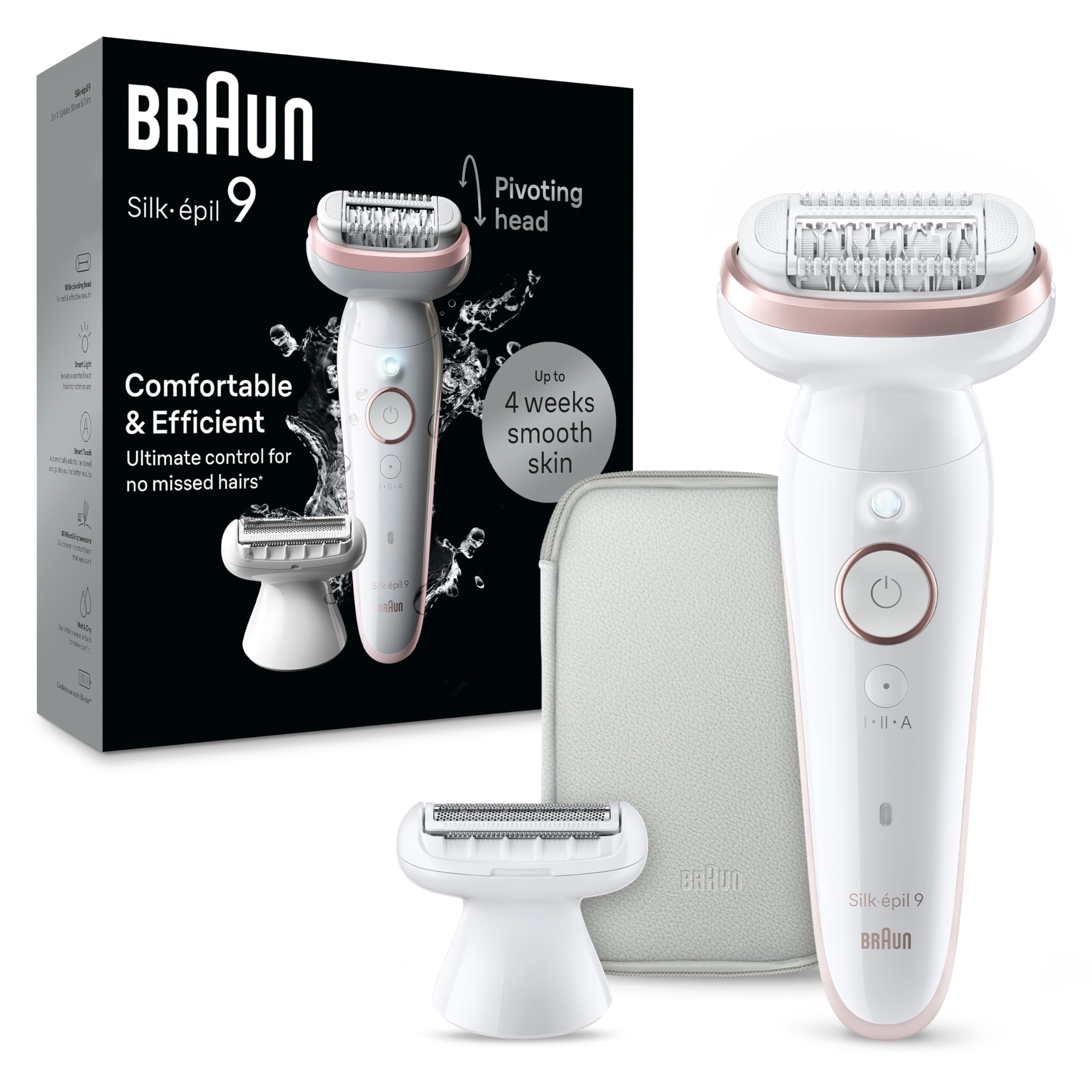 Braun Epilator Silk-épil 9, Hair Removal Device, Women Shaver & Trimmer, Pivoting Head, Wet and Dry Epilator, SES9-030
