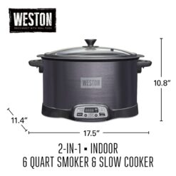 WESTON BRANDS 2-in-1 Indoor Electric Smoker & Programmable Slow Cooker, 6 Quart, With 3-Tier Smoking Rack for Meat, Black