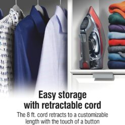 CHI Steam Iron for Clothes with 8’ Retractable Cord, 1700 Watts, 3-Way Auto Shutoff, 400+ Holes, Professional Grade, Black (13113)