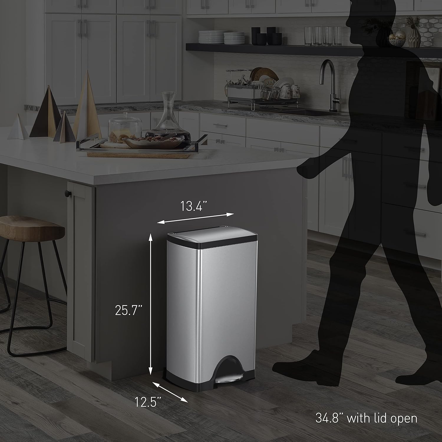simplehuman 30 Liter, 7.9 Gallon Rectangular Step Trash Can, Brushed Stainless Steel