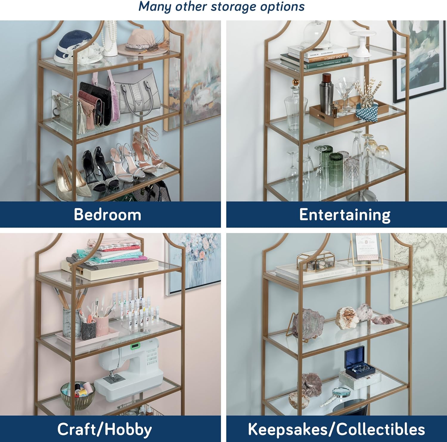 Sauder International Lux Bookcase/ book shelf, Satin Gold finish