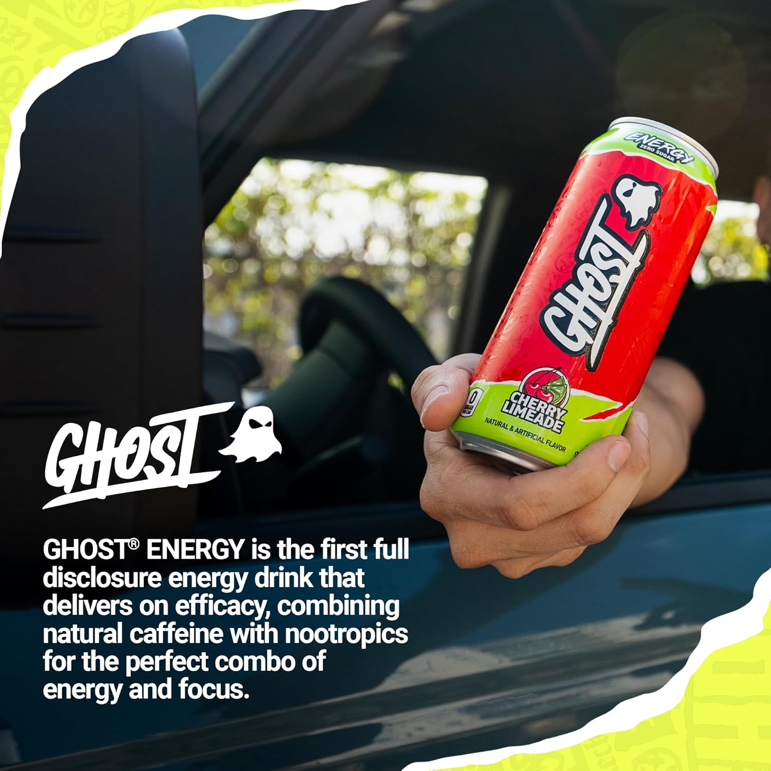 GHOST Energy Drink - 12 Pack, Cherry Limeade, 16oz - Energy & Focus & No Artificial Colors