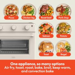bella Air Fry Toaster Oven, 7 Preset Cooking Options, Dishwasher-Safe EverGood Coated Trays Included, 1700 Watt, Oatmilk