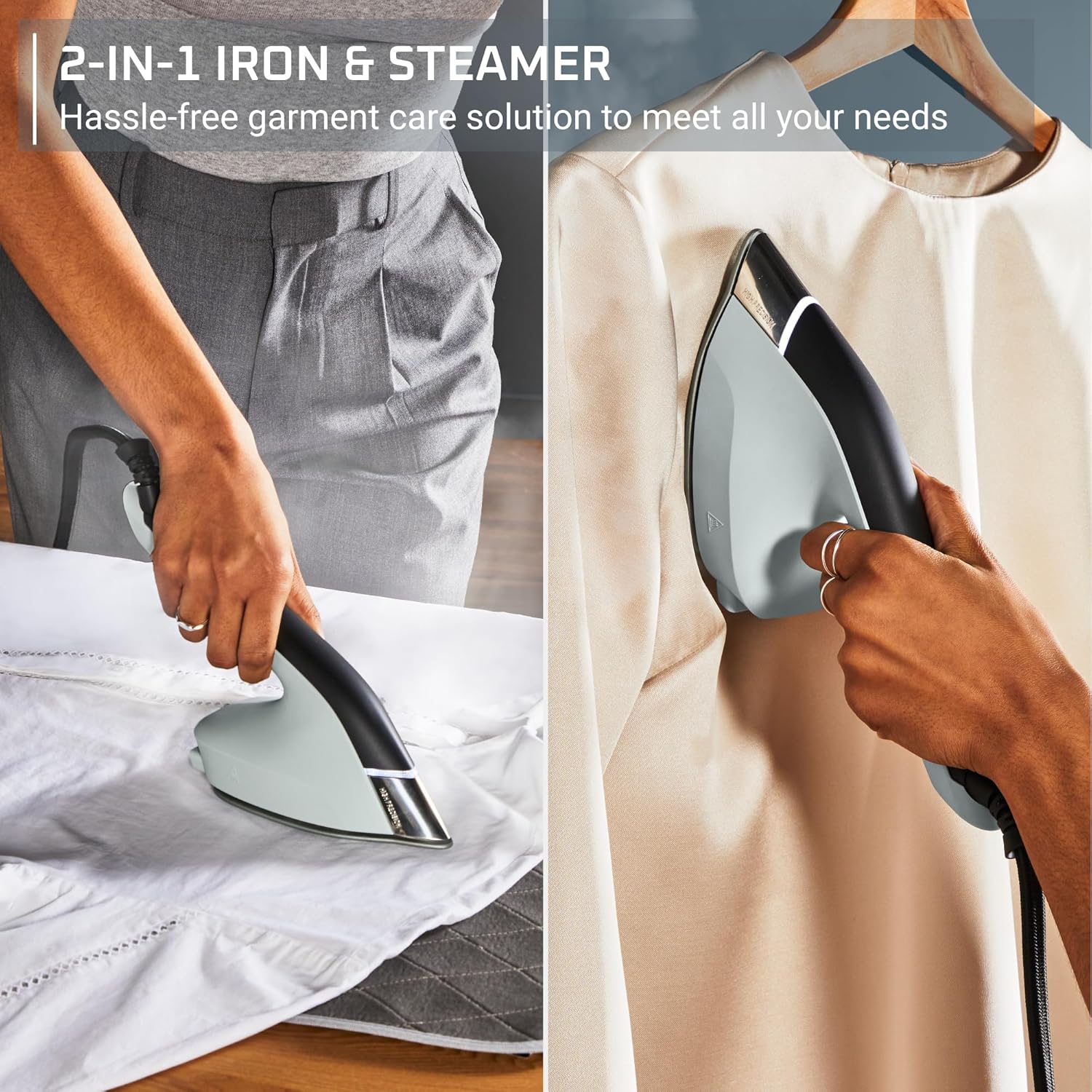 Rowenta 2-in-1 Duo Force Iron and Steamer for Clothes, 1700W Steam Iron, Stainless Steel Soleplate, Ultra-lightweight, Black & Green