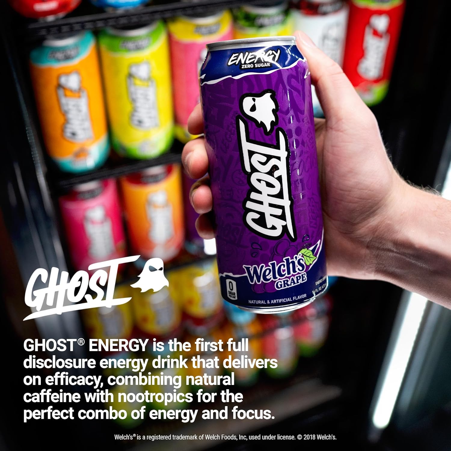 GHOST Energy Drink - 12-Pack, Welch's Grape, 16oz Cans - Energy & Focus & No Artificial Colors