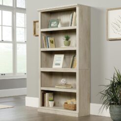 Sauder 5 Tier Book Shelf Wooden Bookcase Multipurpose Bookshelf for Home Office, Living Room, in Chalked Chestnut