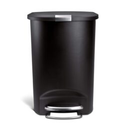 simplehuman 50 Liter, 13 Gallon Semi-Round Kitchen Step Trash Can with Secure Slide Lock, Black Plastic