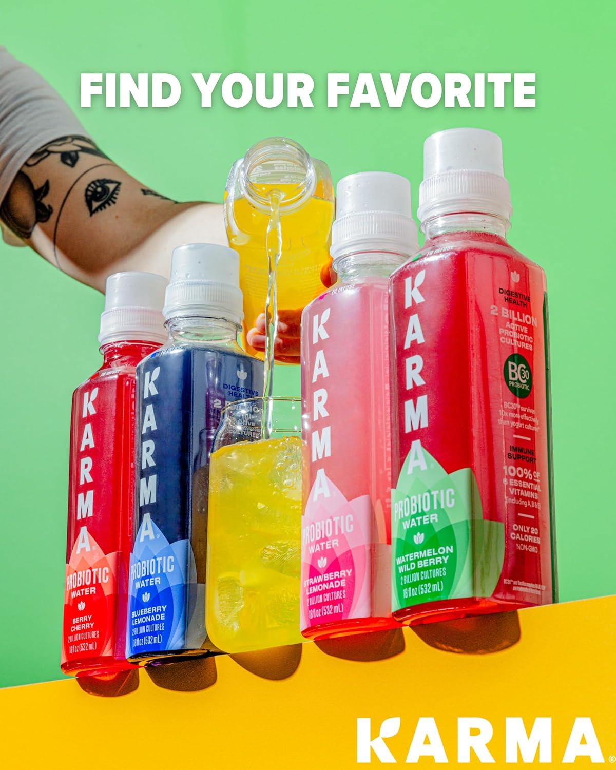 Karma Probiotic Water - 12 Pack, Peach Lemonade Drink - Immune & Gut Health Support