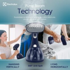Electrolux Steamer for Clothes, 1500 Watt Portable Handheld Fabric and Garment Steamer with Lint Remover & Fabric Brush, Blue