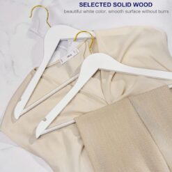 Amber Home 30 Pack Solid Wood Suit Coat Hangers, Smooth White Finish Wooden Dress Hangers with Non Slip Pant Bar (White+Gold, 30)