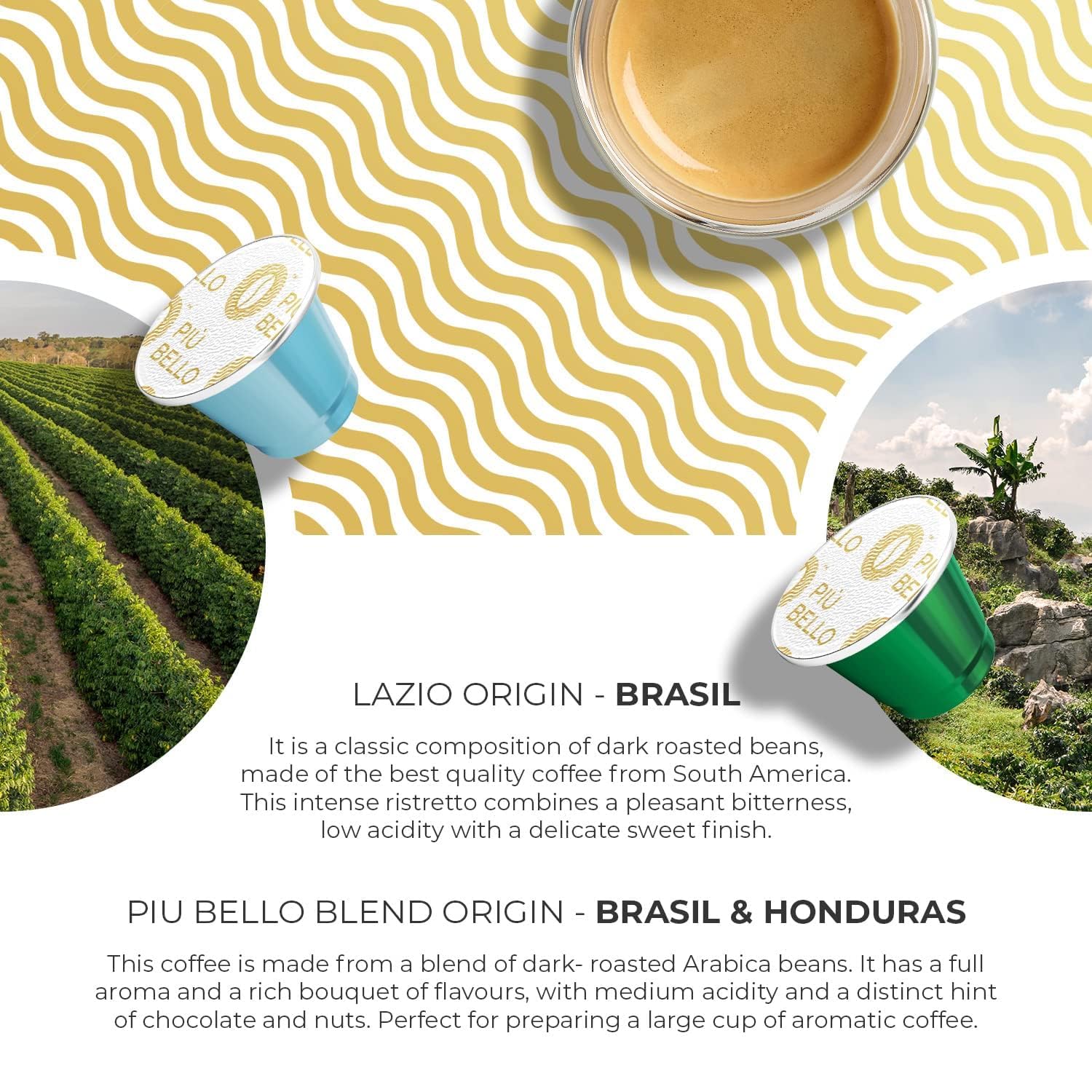 Piu Bello Coffee Capsules Variety Pack for Nespresso Original Machine - Light Roast, Dark Roast, Kosher (6 Flavor Multipack 120 Count)