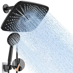 Veken 11.8 Inch High Pressure Rain Shower Head -Shower Heads with 5 Modes Handheld Spray Combo - Matte Black