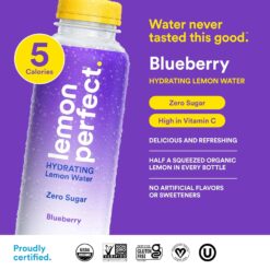 Lemon Perfect Blueberry, Hydrating Flavored Lemon Water, Zero Sugar, Delicious and Refreshing, Organic, 15.2 fl oz Bottles (12-Pack)