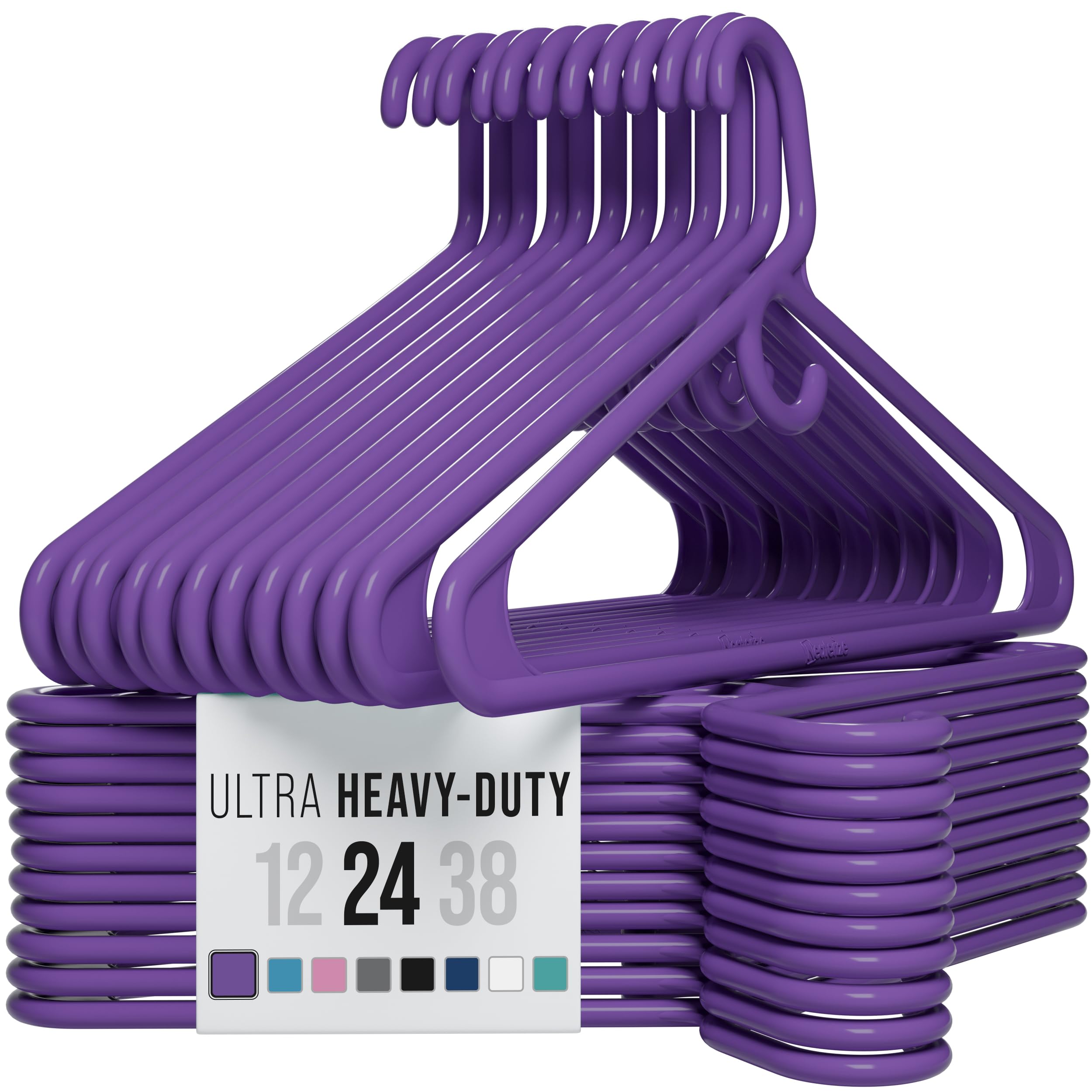 NEATERIZE Ultra Heavy Duty Plastic Clothes Hangers - Purple - Durable Coat, Suit and Clothes Hanger. Perchas De Ropa (24 Pack - Purple)