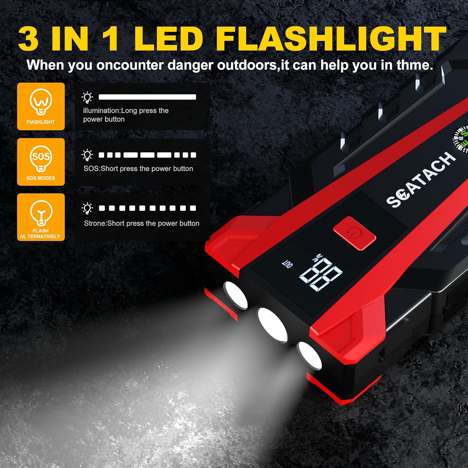 Scatach 011 3000A Car Battery Jump Starter,12V Jump Starter Battery Pack (up to 9.0L Gasoline and 7.0L Diesel Engine)